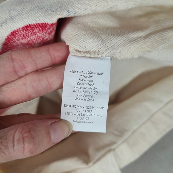 SEZANE Canvas Tote Bag Red Heart Amour Mon Amour Script Logo Cotton - Picture 8 of 9